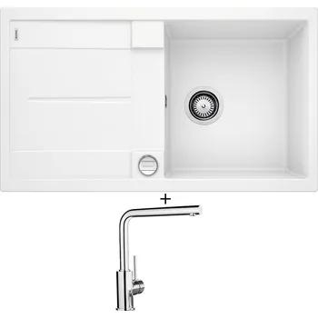 Granitový dřez Granitový dřez SET Blanco METRA 5 S bílá + excentrické ovládání + Blanco MILA chrom 519414
