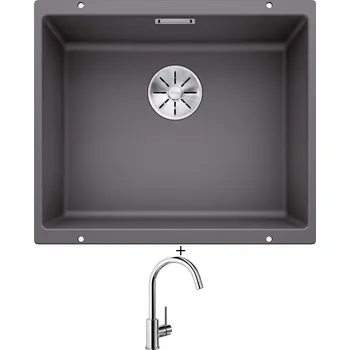 Granitový dřez Dřez pod desku SET Blanco SUBLINE 500 U šedá skála 523433 + Blanco MIDA chrom 517742