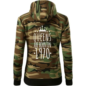 Dámská mikina Queens are born in 1970 - Dámská mikina trendy zipper s kapucí - L ( Hnědý maskáč )