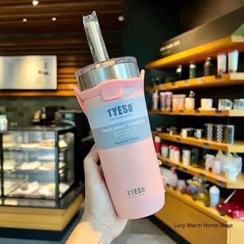 Termoska Cestovní nerezová termoska s brčkem - Růžový,550 ml