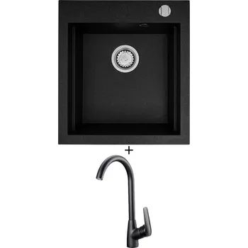 Granitový dřez Granitový dřez SET Pyramis SIROS (47x51,5) 1B černá matná + Deante NEO BORO BMO N62M černá matná