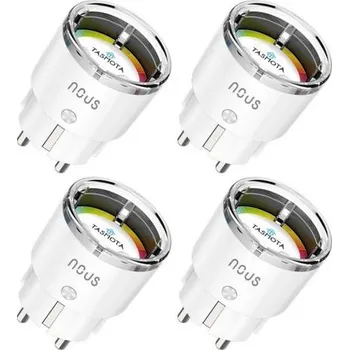 Elektrická zásuvka NOUS A1T, 4 ks, chytrá zásuvka DE/Schuko (bez kolíku), WiFi 16A, s měřením, kompatibilní s Tasmota