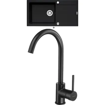 Granitový dřez Granitový dřez SET Pyramis MIDO (100x50) 1B 1D černá matná + Deante MILIN B62M černá matná