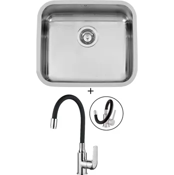 Nerezový dřez Dřez pod desku SET Sinks BELÉM 540 U nerez leštěný + Kuchinox ELZA BKE 761D chrom/černá