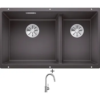 Granitový dřez Dřez pod desku SET Blanco SUBLINE 430/270-U šedá skála 523152 + Blanco MIDA-S chrom 521454
