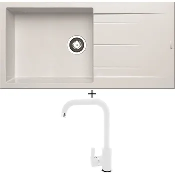 Granitový dřez Granitový dřez SET Pyramis ALAZIA (100x50) 1B 1D bílá + Pyramis SILVIO bílá