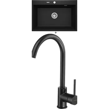 Granitový dřez Granitový dřez SET Deante ERIDAN ZQE N103 černá matná + Deante MILIN B62M černá matná