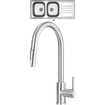 Nerezový dřez Nerezový dřez SET Sinks OKIO 1200 DUO V nerez leštěný + Deante LIMA F72 M nerez