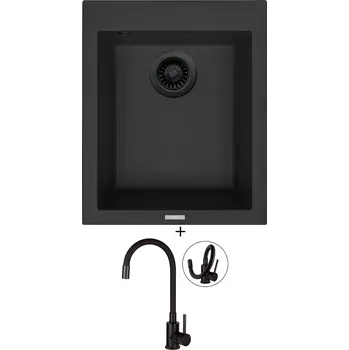 Granitový dřez Granitový dřez SET Sinks CUBE 410 černá edice + Deante NEO LUNO BOC N72M černá matná