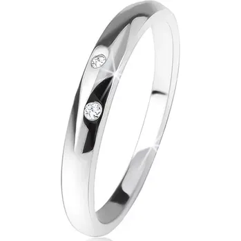 Prsten Lesklý prsten s vypouklým ramenem, dva čiré zirkonky, ze stříbra 925 - Velikost: 56