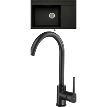 Granitový dřez Granitový dřez SET Pyramis CAMEA (79x50) 1B 1D černá matná + Deante MILIN B62M černá matná