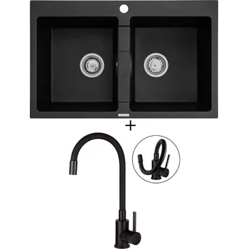 Granitový dřez Granitový dřez SET Pyramis SPARTA (78x50) 2B černá matná + Deante NEO LUNO BOC N72M černá matná