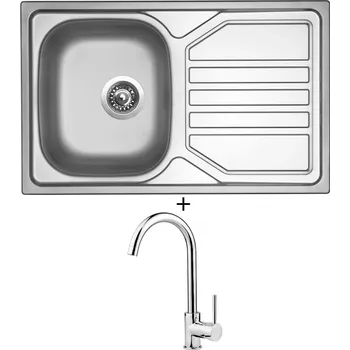 Kuchyňský dřez Nerezový dřez SET Sinks OKIO 800 V nerez leštěný + Deante ASTER 062 M chrom
