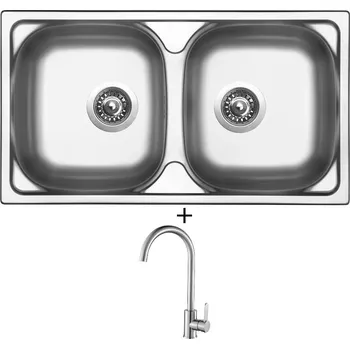 Kuchyňský dřez Nerezový dřez SET Sinks OKIO 780 DUO V nerez matný + Laveo BONA BAB 268D nerez