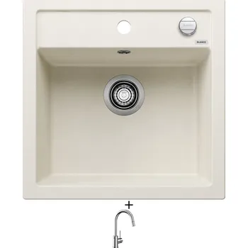 Granitový dřez Granitový dřez SET Blanco DALAGO 5 bílá soft s excentrem 527061 + Blanco MIDA-S chrom 521454