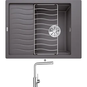 Granitový dřez Granitový dřez SET Blanco ELON 45 S šedá skála 524825 + odkapová mřížka + Blanco MILA chrom 519414