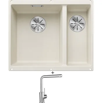 Granitový dřez Dřez pod desku SET Blanco SUBLINE 340/160 U bílá soft 527162 + Blanco MILA chrom 519414