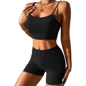 Sportovní letní souprava top + šortky Barva: Černá, Velikost: S