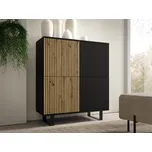 Eka Komoda 4D JOEY na kovových nožkách 100 cm, Černá/Dub Artisan