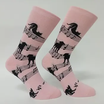 Dámské ponožky Dámské ponožky s ruličkovým lemem Trepon Mozart, růžové (bavlněné vzorovené ponožky pro muzikanty)