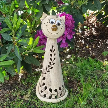 Zahradní dekorace Keramická kočička s větvičkou 55 cm