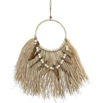 Nástěnná dekorace z palmových listů a korálky na kruhu - 46*4*51 cm