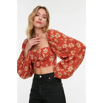 Dámský Crop Top Trendyol Floral Trendyol oranžová | krémová | tmavě červená | červená | vícebarevná 1958829