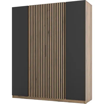 Šatní skříň Šatní skříň KAJA 2F 2LAM | 200 cm | bez zrcadla | VYSOKÁ | evoke/černá + lamely