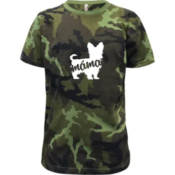 Jorkšírský teriér máma obrys - Dětské maskáčové triko - 146 cm/10 let ( Zelený maskáč )