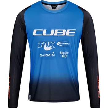 cyklistický dres Cube dres VERTEX ROUND NECK X ACTIONTEAM L/S black blue - S