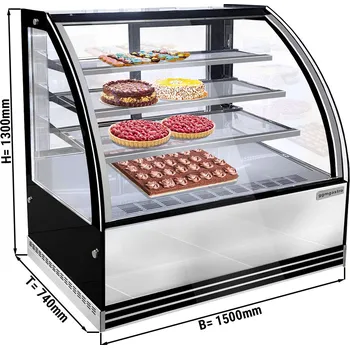 Vinotéka G.Gastro Cukrárenský pult - 1,5 m - s 3 policemi - přední sklo kulaté (LED)