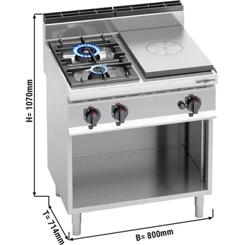 Sporák G.Gastro Varná deska + plynový sporák se 2 hořáky (17,5 kW)