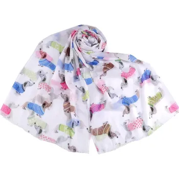 Šátek Letní šátek / šála jezevčík, buldoček 75x180 cm 4 bílá