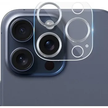 Tvrzené sklo s kovovými rámečky k ochraně čoček fotoaparátu pro iPhone 15 Pro / 15 Pro Max - stříbrné