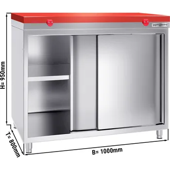 Lednice G.Gastro Stainless Steel Hinged Door Work Cabinet + Cutting Board (Red) – 1000x800x910 mm – 40 mm Plastic – Shelf load 70 kg