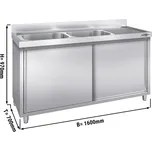 G.Gastro Dřezová skříňka PREMIUM z nerezové oceli - 1,6 m - 2 dřezy vlevo - D 50 x Š 50 x H 30 cm