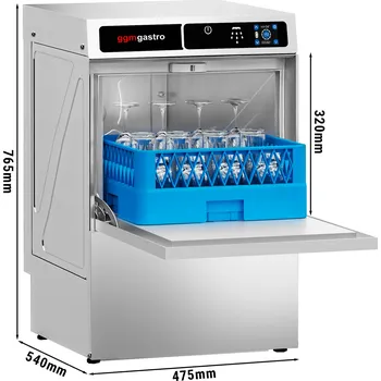 Myčka nádobí G.Gastro Myčka skla - dotyková - 3,30 kW - s čerpadlem mycího prostředku, oplachovým čerpadlem a vypouštěcím čerpadlem