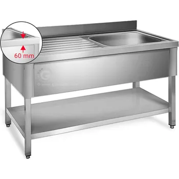 Nerezový dřez G.Gastro Nerezový dřez s policí 1,2 m, 1 umyvadlo vpravo, hloubka 60 cm