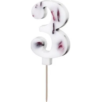 PartyDeco Svíčka číslice 3 bílá s okvětními lístky 8 cm
