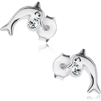 Náušnice Stříbrné 925 náušnice, lesklý delfínek, kulatý zirkon čiré barvy
