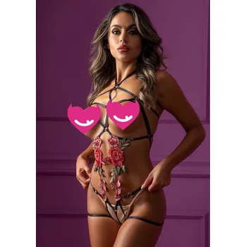 Dámské erotické body Daring Intimates Roses Strappy Teddy with Pasties Velikost L/XL