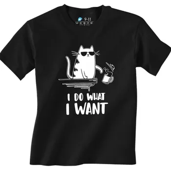 Chlapecké tričko Dětské tričko Cool Kočka Dělám si, co chci (Od 3 do 13 let) (Velikost: 12-13, Barva: Černá)