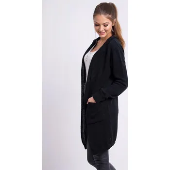 Dámský svetr Dlouhý pletený svetr-kardigan MERYL černý, VELIKOST L/XL