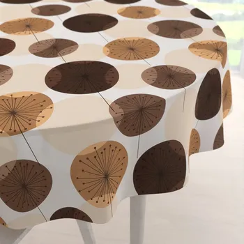 ubrus Bavlněný kulatý ubrus Sandra SA-488 Hnědo-béžové designové pampelišky Ø 60 cm