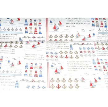 Plátno bavlněné, vzor majáky a plachetnice, metráž, látka