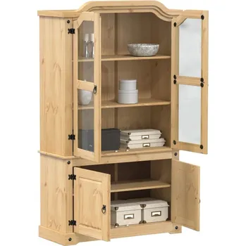 Příborník do zásuvky vidaXL Prosklená vitrína Corona 103,5x42x180 cm masivní borové dřevo [4002777]