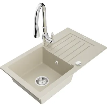 Mexen Pablo 1-miskový granit dřez s odkapem a baterií Savita, béžová 6510-69-672601-00