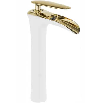 Vodovodní baterie Mexen Lyra vysoká umyvadlová baterie, bílá/zlatá - 745310-25 Umyvadlové baterie