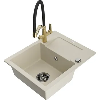 Mexen Enzo 1miskový granit dřez s odkapem a baterií Duo, béžová 6506-69-671701-57-B