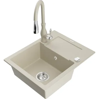 Mexen Enzo 1-miskový granit dřez s odkapem a baterií Savita, béžová 6506-69-672601-69